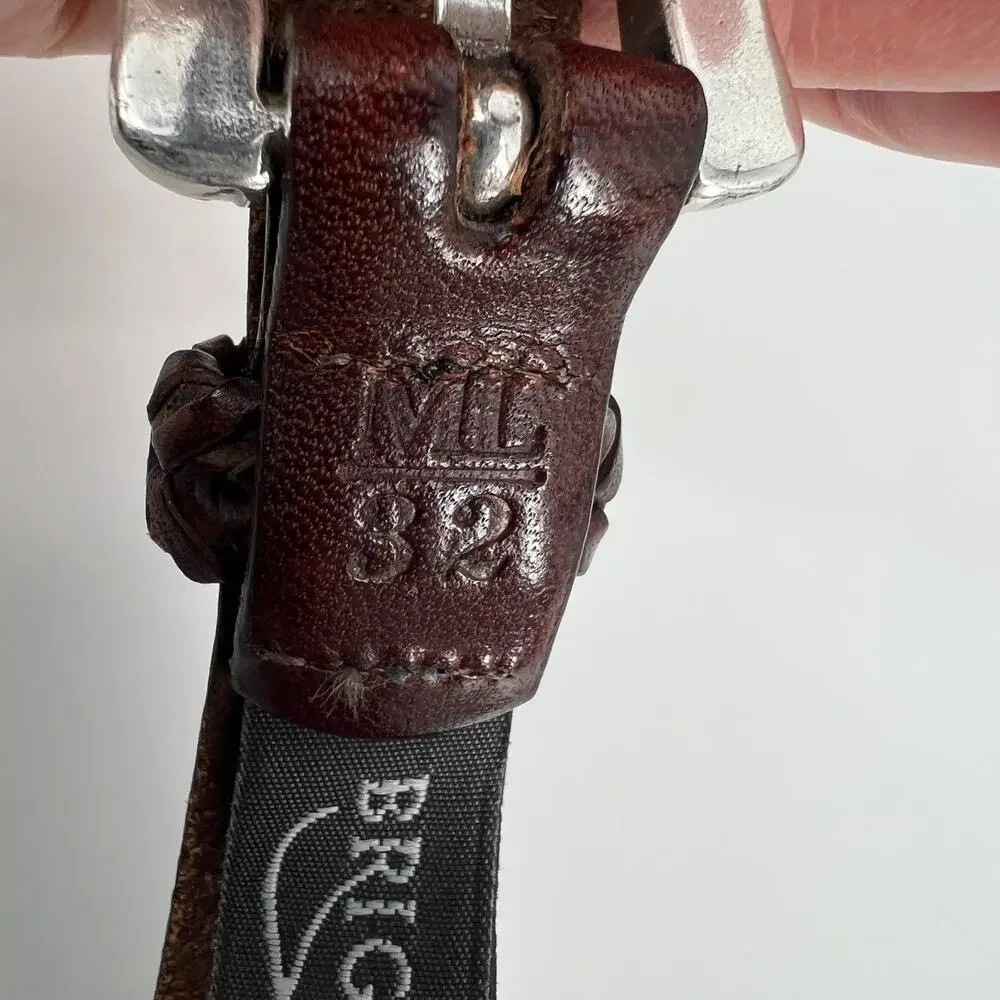 Vtg Y2k Brighton Whip Stitch Belt Women M 32 Dark Brown Leather Silver Buckle